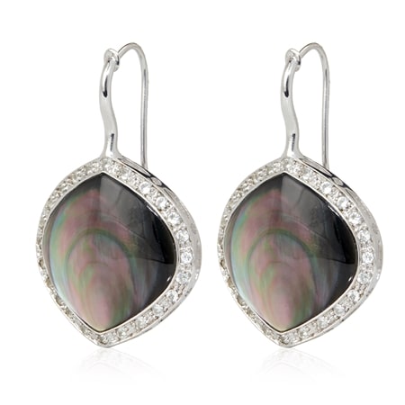 Gems of the Orient 19x20mm Black MOP & White Topaz Earrings SS