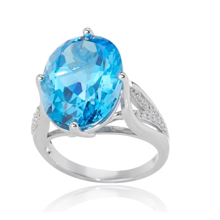 13.72ct Marambaia Swiss Blue Topaz & Dia. Accent Oval Ring 9ct WG