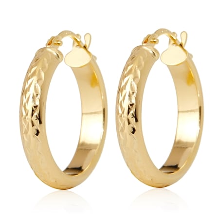 9ct Yellow Gold Italian Diamond Cut Hoop Earrings 21mm