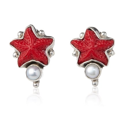 Amy Kahn Russell Star & Pearl  Earrings  Sterling Silver