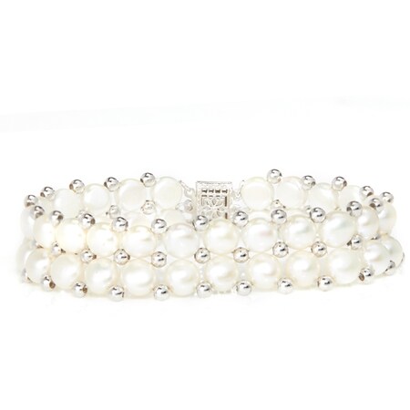 Gems of the Orient 6.5-7mm FWP & Silver Bead 2-Row Bracelet SS