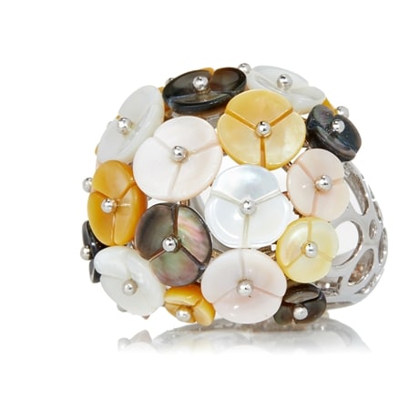 Gems of the Orient 5-9mm Multi Colour Flower Carved MOP Ring SS