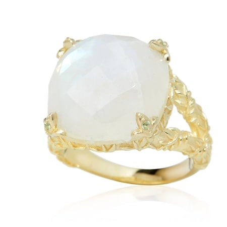 Hilary Joy Couture Rainbow Moonstone Solitaire Ring Sterling Silver