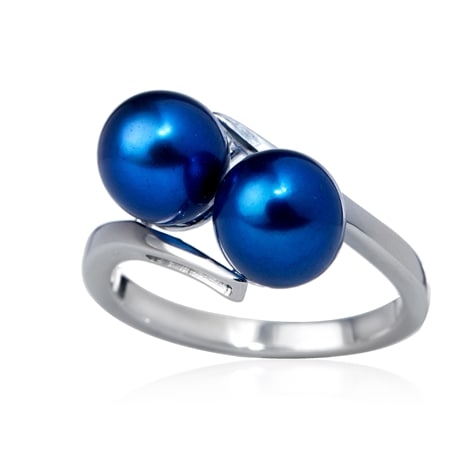 7mm Blue Round Freshwater Pearl Crossover Ring Sterling Silver