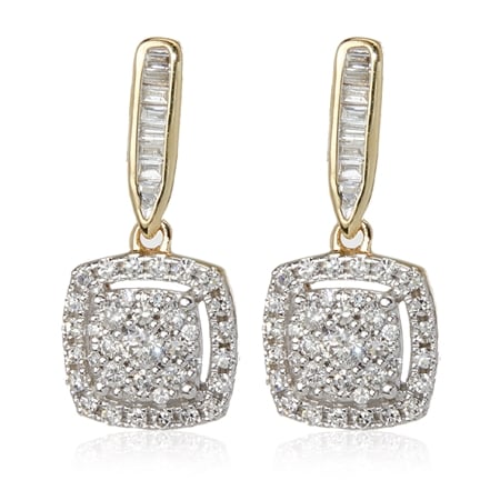 0.50ct Diamond Square Halo Drop Earrings 9ct Yellow Gold