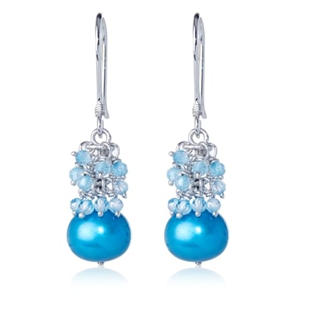 7mm Blue Round FWP & Swiss Blue Topaz Drop Hook Earrings Sterling Silver