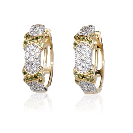 0.50ct Green & White Diamond Crossover Huggie Hoop Earrings 9ct YG