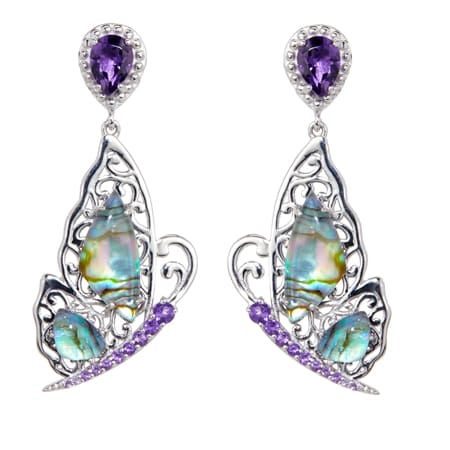Dallas Prince Abalone & 1.4ct Amethyst Earrings Sterling Silver