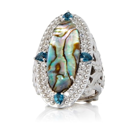 Dallas Prince 0.6ct London Blue Topaz & Abalone Ring Sterling Silver