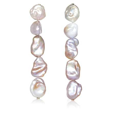 Gems of the Orient 12-14mm Irregular Multi Colour Keshi Drop Earrings SS
