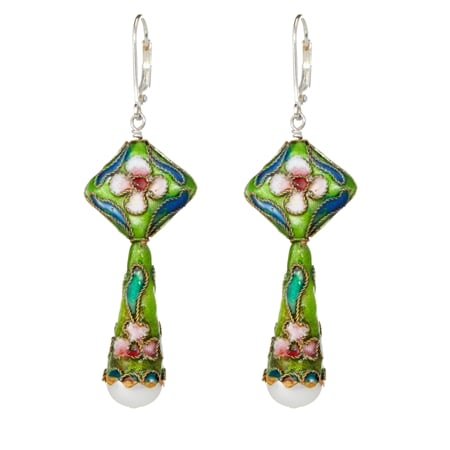 Gems of the Orient 8mm White FWP & Green Closionne Earrings SS