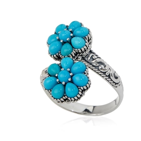 Samuel B 1.4ct Sleeping Beauty Turquoise Flower Ring Sterling Silver