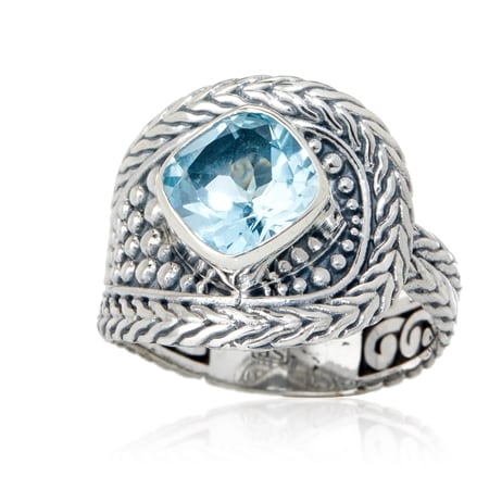 Samuel B Gemstone Woven Design Ring Sterling Silver