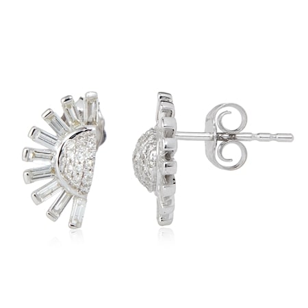 0.50ct Natural Baguette  Diamond Floral Earrings  9ct White Gold