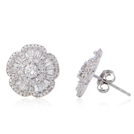 1.00ct Natural Diamond Flower Stud Earrings 9ct White Gold