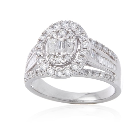 1.00ct Natural Diamond Baguette Halo Ring 9ct White Gold