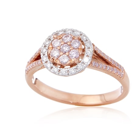 0.50ct Natural Pink & White Diamond Halo Statement Ring 9ct Rose Gold