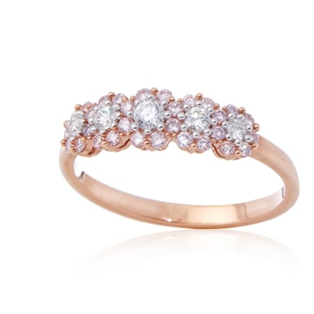 0.50ct Natural Pink & White Graduated Halo Ring 9ct Rose Gold