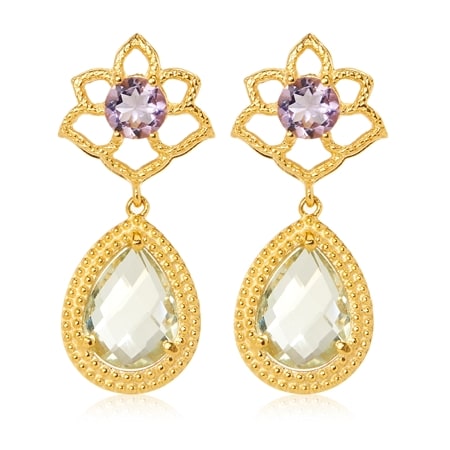 Passport to India Lotus Temple Drop Earrings Sterling Silver GP
