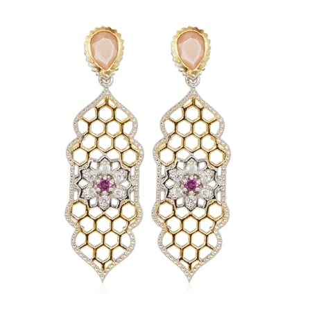 Passport to India 1.2ct Peach Moonstone Earrings Sterling Silver GP