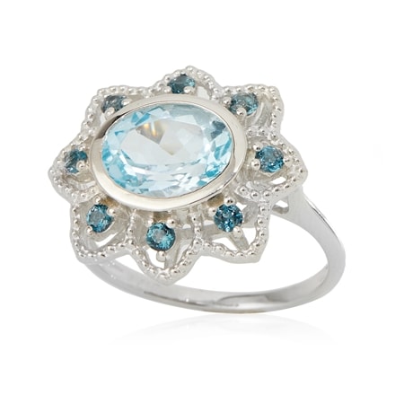 Passport to India Blue Topaz Flower Ring Sterling Silver