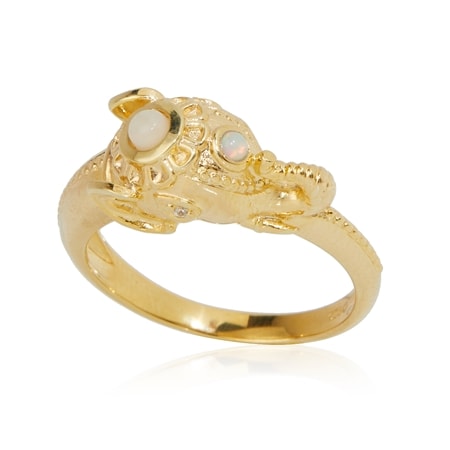 Passport to India Ethiopian Opal Elephant Ring Sterling Silver GP