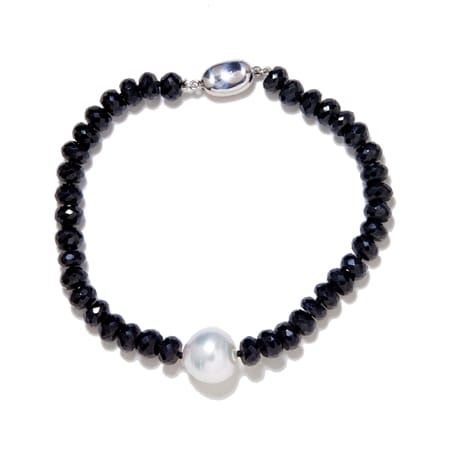 Matahina 11-12mm White South Sea Pearl & Black Spinel Bracelet SS
