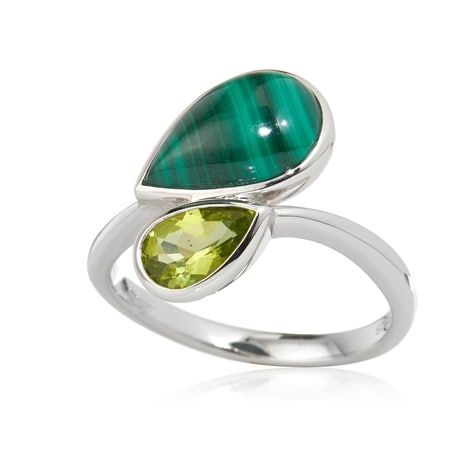 4.0ct African Malachite & Peridot Ring Sterling Silver
