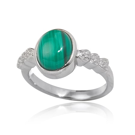 4.0ct African Malachite Oval Solitaire Ring Sterling Silver