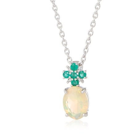 0.9ct Ethiopian Opal & Emerald Pendant 50-55cm Sterling Silver