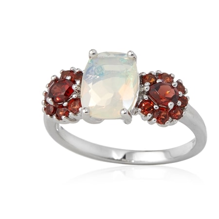 1.0ct Ethiopian Opal & 0.9ct Garnet Ring Sterling Silver