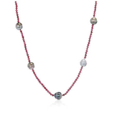 Pearls of Tahiti 8-10mm Tahitian Pearl & Gemstone 50cm Stationed Necklace S