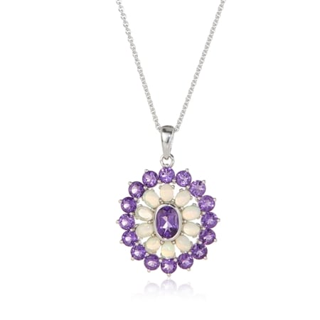 1.0ct Ethiopian Opal & Amethyst Oval Pendant 50cm Sterling Silver