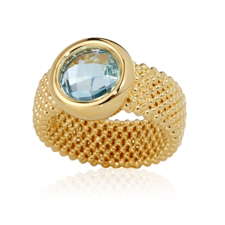 Oro Nuovo 14ct Gold and Blue Topaz Round Bezel Set Ring