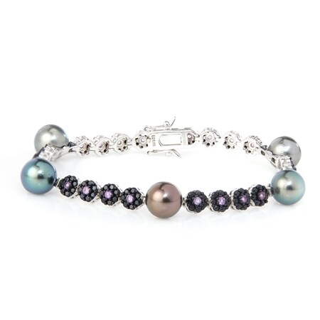 Pearls of Tahiti 9-10mm Tahitian Pearl & Gemstone Bracelet SS
