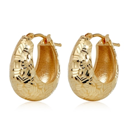 Splendido 14ct Gold Diamond Cut  Chunky Hoop Earrings