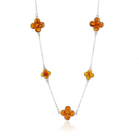 Baltic Amber Stationed Necklace 48+5cm Sterling Silver
