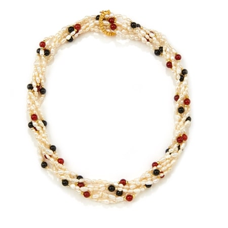 Gems of the Orient Set of 3 3-4.5mm Rice FWP & Gemstone Strands 101cm
