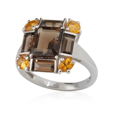 3.0ct Smoky Quartz & 0.7ct Citrine Statement Ring Sterling Silver