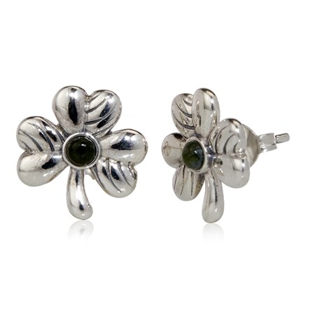 Connemara Marble Shamrock Stud Earrings Sterling Silver