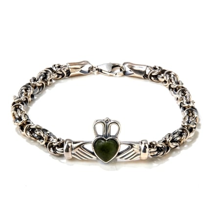 Connemara Marble Claddagh Bracelet 19.5cm Sterling Silver