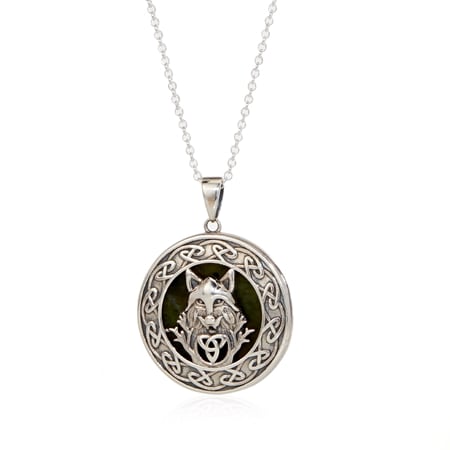 Connemara Marble Viking Wolf Pendant 45cm Sterling Silver
