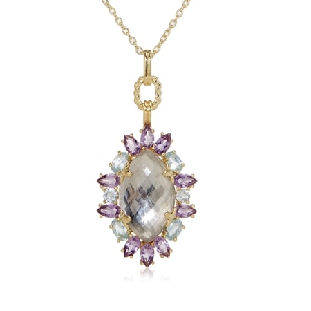 Hilary Joy Couture 12.65ct Amethyst & Blue Topaz Pendant 50cm Sterling Silv