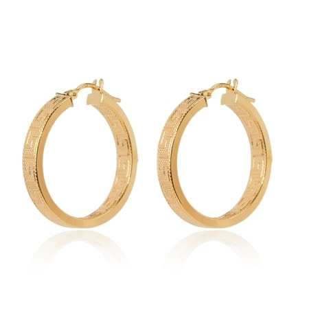 9ct Yellow Gold Greek Key Hoop Earrings