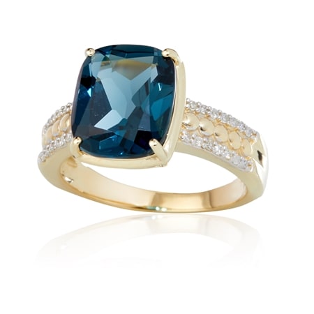 4.99ct Marambaia London Blue Topaz & 0.11ct Dia. Ring 9ct YG