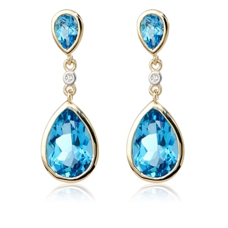 6.20ct Marambaia Swiss Blue Topaz & Dia. Pear Drop Earrings 9ct YG