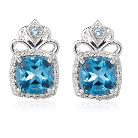 2.85ct Marambaia Swiss Blue Topaz & 0.20ct Dia. Earrings 9ct WG