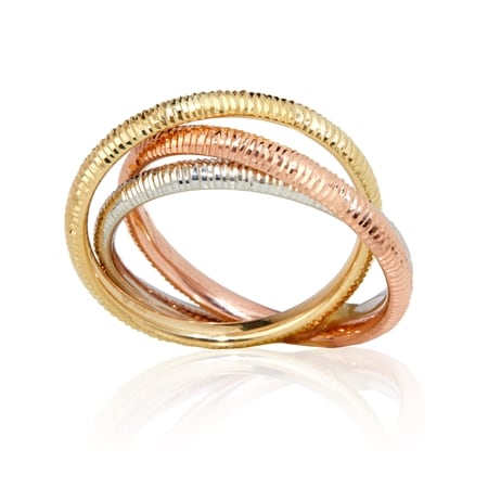 9ct 3-Colour Gold Diamond Cut Russian Band Ring