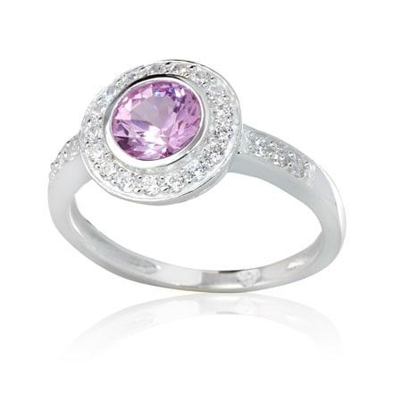 Diamonesque by Charlie Lapson 1.3ct tw Pink & White Halo Ring Sterling Silv
