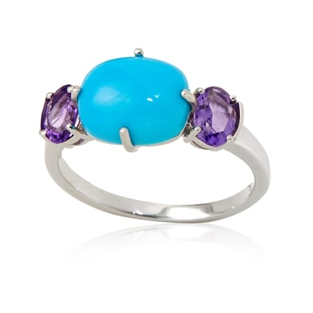 2.2ct Sleeping Beauty Turquoise & Amethyst Ring Sterling Silver